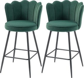 Conjunto de 2 bancos de bar, cadeiras de bar com encosto e apoio para os pés, pés em aço, 54 x 55 x 97 cm, verde escuro