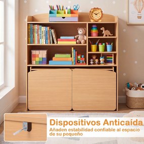 Conjunto Infantil 3 em 1, Armário, Secretária e 2 Cadeiras, 90 x 40 x 94 cm, Com Prateleiras Ajustáveis, Natural