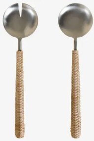 Conjunto De 2 Talheres Para Salada Em Aço Inoxidável E Bambu Dakomi Natural - Sklum