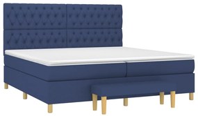 Cama com molas/colchão 200x200 cm tecido azul