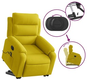 Poltrona massagens reclin. elevatória elétrica veludo amarelo