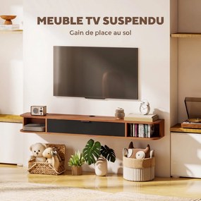 Móvel TV Suspenso, 140 x 24 x 16 cm, Montagem de Parede, Cor Nogueira