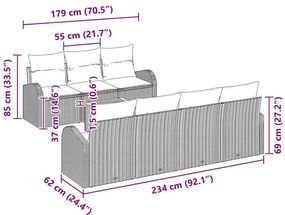 Conjunto de Sofá de Jardim com 8 Peças e Almofadas Bege em Rattan Sint