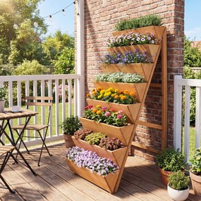 Floreira vertical 101 x 60,5 x 150 cm em degraus de madeira de abeto com 8 vasos para ervas aromáticas, legumes e flores – terraço, varanda, madeira