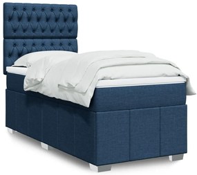 vidaXL Cama com molas/colchão 90x190 cm tecido azul