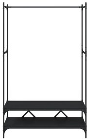Suporte para roupas c/ prateleiras derivados de madeira preto