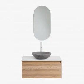 Conjunto De Móvel De Casa De Banho Em Madeira De Freixo Tedrik Castanho Fresno & Cimento Cinzento Redondo Ø40 Cm Tarsis & Ovalado - Sklum