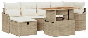 Conjunto de sofá de jardim com 7 peças e almofadas bege de rattan sint