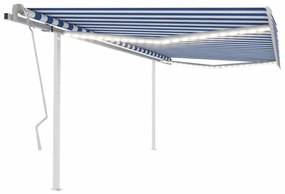 Toldo retrátil manual com luzes LED 4,5x3 m azul e branco