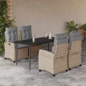 5pcs conj. jantar jardim c/ almofadões vime PE bege misturado