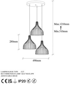 Candeeiro de Teto Chandelier Cafu – Preto Antigo – 49 x 49 x 121 cm