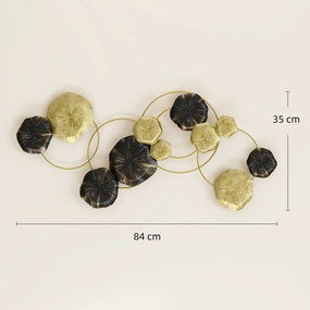Decoração de Parede em Metal com Forma de Flor de Lótus Adorno para Sala Moderna Decoração 84x35 cm Dourado e Preto