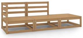 3 pcs conjunto lounge de jardim pinho maciço castanho mel