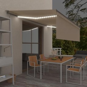 vidaXL Toldo automático com estore/LED/sensor de vento 5x3 m cor creme