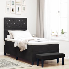 Cama Box Spring com Colchão e Banco Preto 100x200 cm Veludo