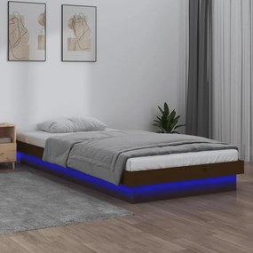 vidaXL Estrutura cama c/ LED solteiro 90x190cm madeira maciça castanho