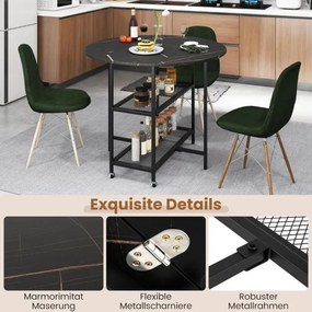 Mesa de jantar, cozinha dobrável 100 x 100 x 80 cm com aparência de mármore, mesa portátil dobrável para 2-4 pessoas, preta