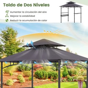 Pergula tenda para churrascos 242 x 153 cm com 2 prateleiras laterais, cesto, ganchos, abridor de garrafas, estrutura de metal para jardim ou pátio Ci