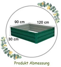 Floreira de cultivo elevada em aço 120 x 90 x 30,5 cm, caixa retangular para plantas, horta elevada para vegetais, flores, ervas, verde
