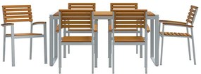 Conjunto de Jantar de Jardim 7 Peças Madeira Sólida de Acácia e Metal