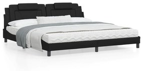 Estrutura cama c/ cabeceira 200x200 cm couro artificial preto