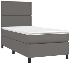 Cama box spring c/ colchão/LED 80x200 cm couro artificial cinza