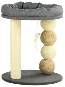 PawHut Arranhador para Gatos Pequeno Centro de Atividades para Gatos com Cama 4 Bolas e Postes de Sisal Ø40x48 cm Cinza e Bege