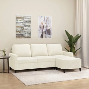 Sofá de 3 lugares com apoio de pés 180 cm veludo cor creme
