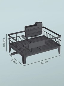 Escorredor de pratos com tabuleiro 31 x 42 x 18,5 cm, escoamento giratório, suporte para talheres preto