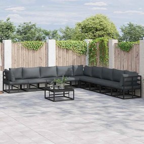 vidaXL Conjunto de Sofá de Jardim 9 pcs Preto 353 x 353 x 71 cm