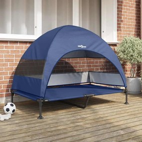 vidaXL Cama Elevada para Cão com Toldo Removível Azul-marinho XL Aço