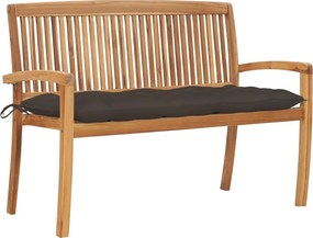 vidaXL Banco de jardim empilhável c/ almofadão 128,5 cm teca maciça