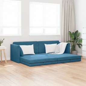 Sofá Cama 2 em 1 Azul 213x144x60 cm Veludo