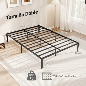 Estrutura de cama metálica 200 x 140 cm com ripas (COLCHÃO NÃO INCLUIDO) Preta
