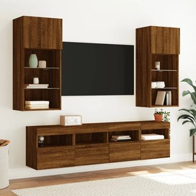 Móvel parede p/ TV c/ luzes LED 40x30x40 cm carvalho castanho