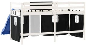 Cama alta criança c/ cortina 90x200cm pinho maciço branco/preto