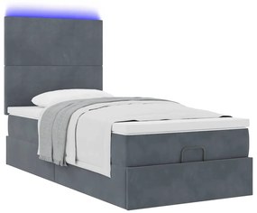 Estrutura cama otomana colchões 90x190cm veludo cinzento escuro
