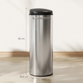 Caixote do lixo automático para cozinha de 50 L em aço inoxidável, com tampa de fecho suave, 30,5 x 30,5 x 85 cm, prateado