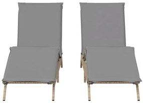 Espreguiçadeiras com almofadões 2 pcs vime PE bege