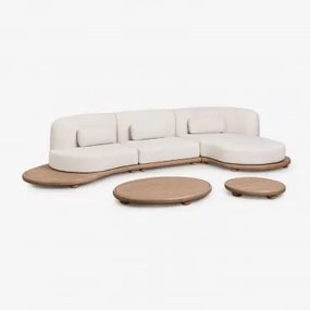 Conjunto De Jardim Com Sofá Modular Chaise Longue Direito De 3 Peças E 2 Mesas De Centro Em Madeira De Acácia Gerard Marrom Acácia Claro - Sklum