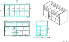 Conjunto Cama infantil BONNY + Secretária extraível + 3 prateleiras + armário com 2 portas + Estrado Rosa