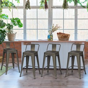 Conjunto de 4 Bancos Bar Cadeiras de Metal com Encosto Removível para Cafeteria Cozinha Refeições ao Ar Livre 43 x 43 x 79 cm Preto
