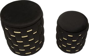 PUFE COM ARMAZENAMENTO SHANTY CONJUNTO 2 PEÇAS Ø 37X42-28X35 CM PRETO E DOURADO