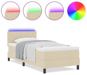 Cama Box com Colchão &amp; LED Creme 90x190 cm Tecido