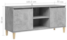 Móvel de TV c/ pernas de madeira 103,5x35x50cm cinzento cimento