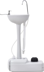 Lavatório Portátil para Campismo com Depósito de Água de 17L Dispensador de Sabão e 2 Rodas 51x33,5x103 cm Cinza Claro