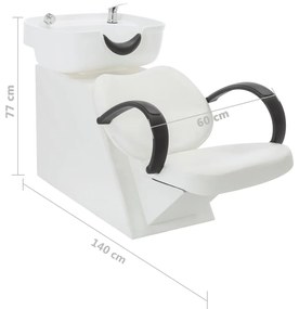 Cadeira de Cabeleireiro com Lavatório em Couro Artificial - Branco - D