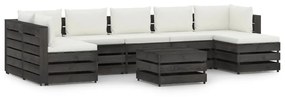 8 pcs conj. lounge jardim c/ almofadões madeira impreg. cinza