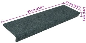 Tapetes de escada 15 pcs 65x21x4 cm tecido agulhado castanho