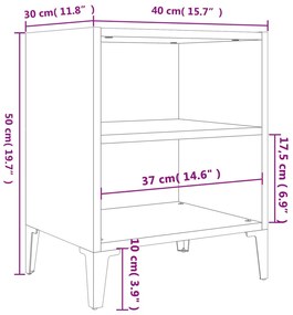 Mesa de cabeceira pernas metal 40x30x50 cm cinzento brilhante